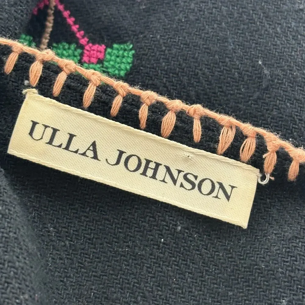 Ulla Johnson Black Maja Embroidered Peplum Peasant Blouse